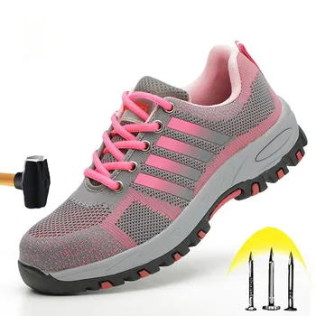 

New Flying Woven Safety Shoes 2020 Fashion Women's Anti-smash Anti-stab Safety Work Boots Lightweight Breathable Steel Toe Shoes