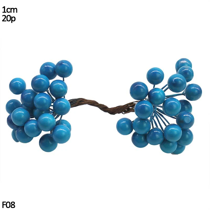 Christmas Decoration Blue Artificial Flower Cherry Stamen Berries DIY Flower Wreaths Decorative Cake Gift Box Wedding Xmas Decor - Цвет: 20pcs double head