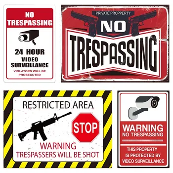 

Surveillance Warning Metal Poster Monitoring Warning Tin Signs Poster Security Warning Labels Video Camera Alarm Sticker Mark