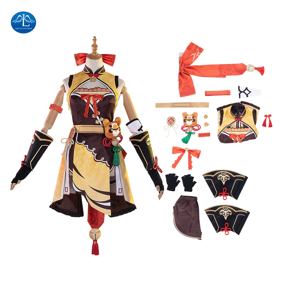 Game Genshin Impact Cosplay Xiangling Cosplay Costume Top Pants Headwear Halloween Fancy Suit for Adult Women Custom Made