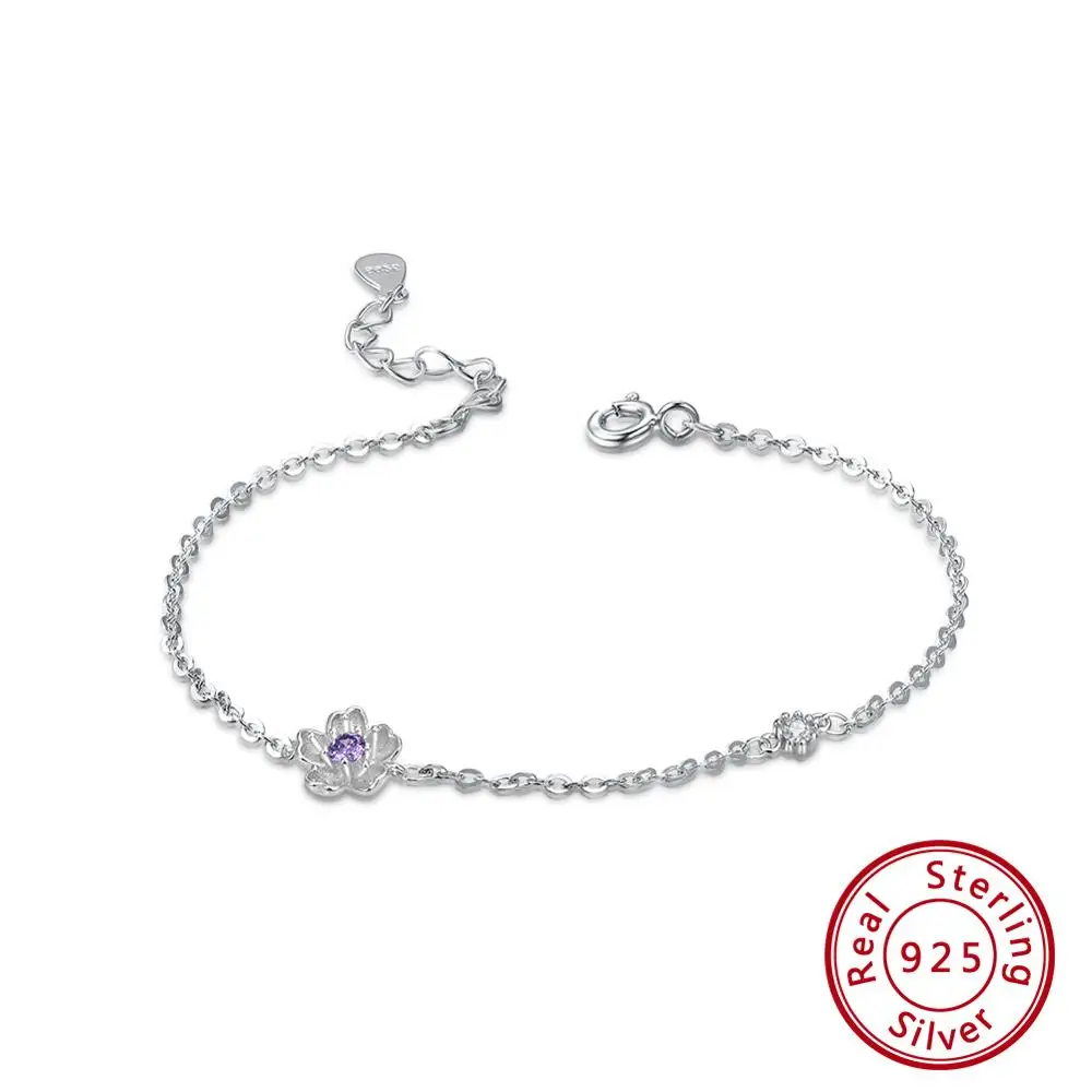 Effie queen 925 пробы серебряные женские браслеты романтический цветок фиолетовый циркон девушки браслет оригинальные женские ювелирные изделия подарок TSB40