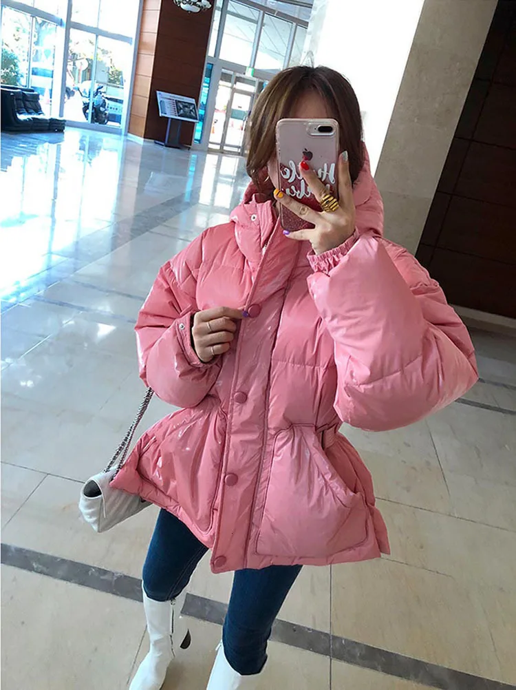 New Winter Women's Jacket hooded parka Bright Colors Insulated Puffy Coat collar hooded Parka Loose waist Belt outwear M192