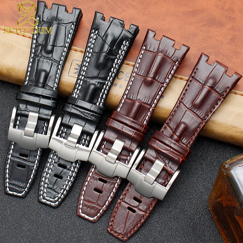 

Genuine leather bracelet for AP watches mens Sports watch strap 28mm Watchband Tooth interface white stitched high quality band