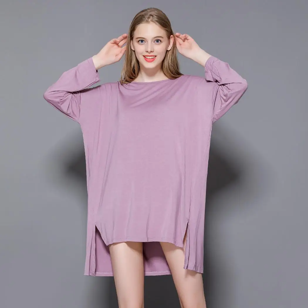 Women Soft Long Sleeve Loose Nightdress Solid Sleepwear Autumn/Winter Sleepwear, Home Nightgowns Above Knee