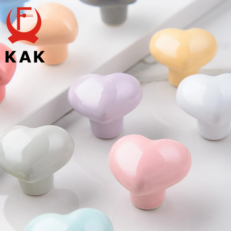 Ceramic Cartoon Cabinet Knobs and Handles Colorful Heart Drawer Closet Handles Kids Room Furniture Handle Door Hardware