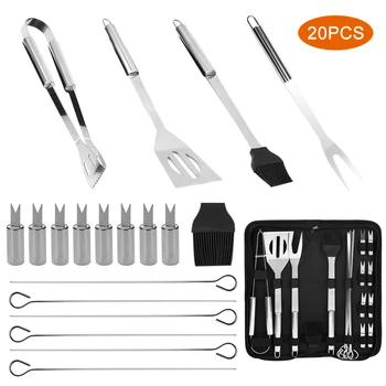 

20pcs Complete BBQ Grill Tool Set Stainless Steel Grilling Accessories w/ Carry Bag for Backyard Outdoor Camping Birthday Party