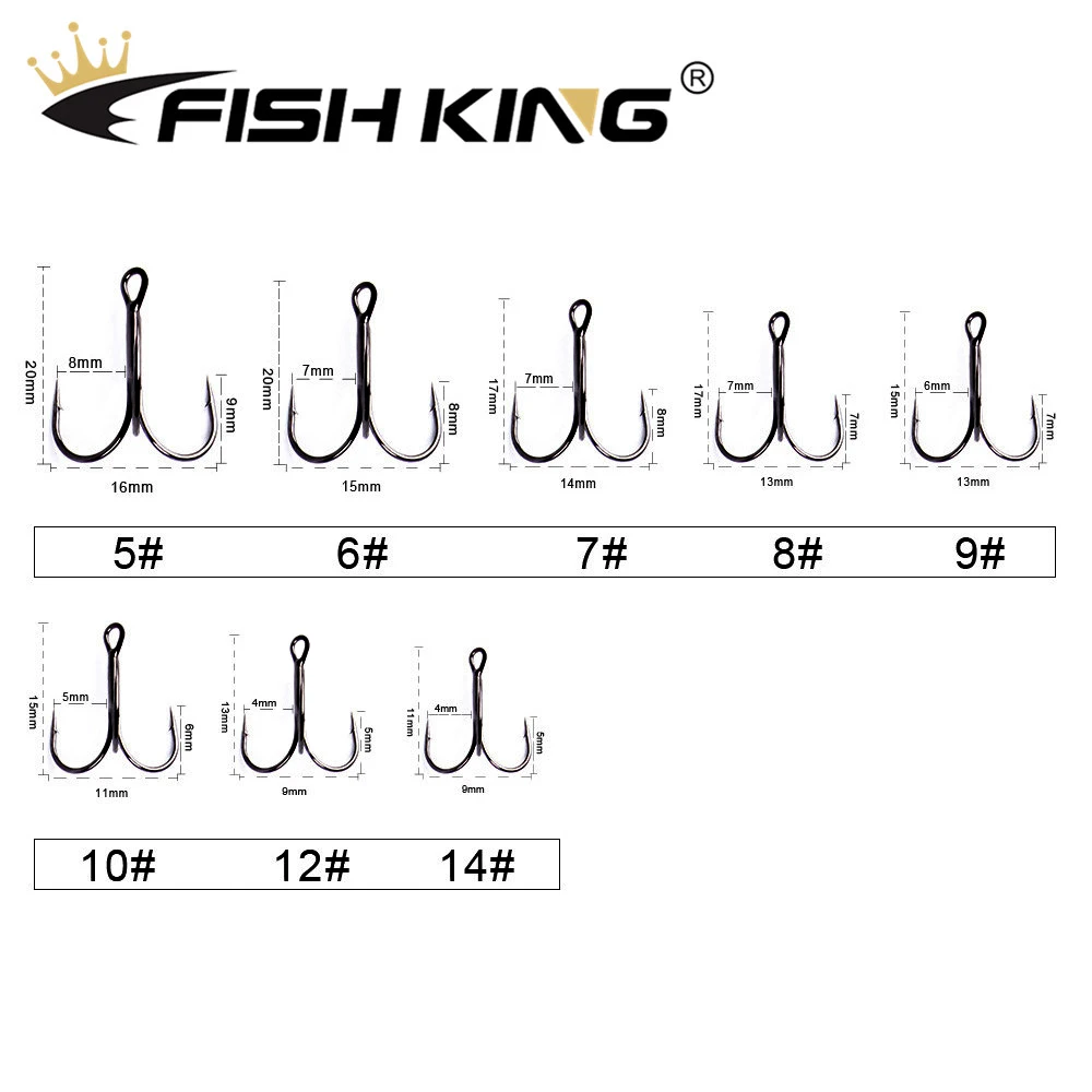 Рыбы король 20 шт./упак. черный Никель рыболовный крючок из высокоуглеродистой Сталь отменил тройной крючок Твердая Приманка Мягкая приманка снасти для ловли окуня