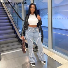 Jean slim décontracté pour femme, pantalon évasé, bleu rétro délavé, Stretch, Long, Denim, grande taille, automne 