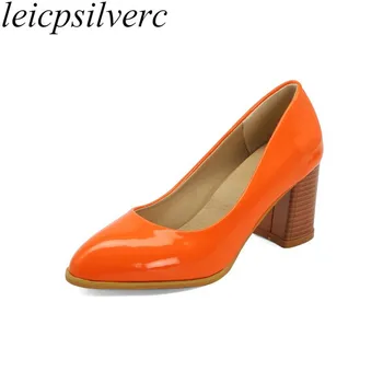 

Women Pumps High Heel Pointed Toe Slip on Spring Autumn Patent Leather 2020 Sexy New Fashion Casual Sweet Black Big Size34-48