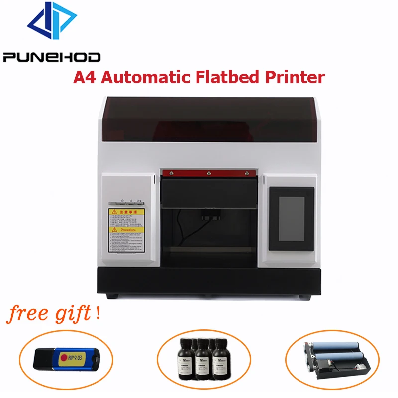 Punehod A4 Fully automatic Phone case printing machine multicolor high speed inkjet uv flatbed laser printer with free gifts