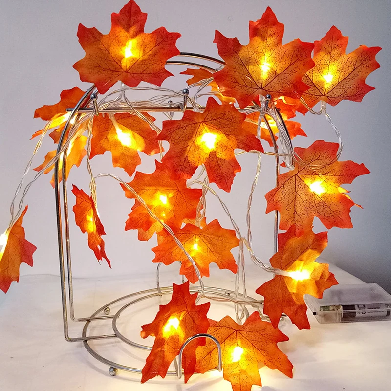 2m 10 LED Harvest Fall Garlands String Light Thanksgiving Xmas Autumn Party Decoration Artificial Maple Leaf Fairy String Lights