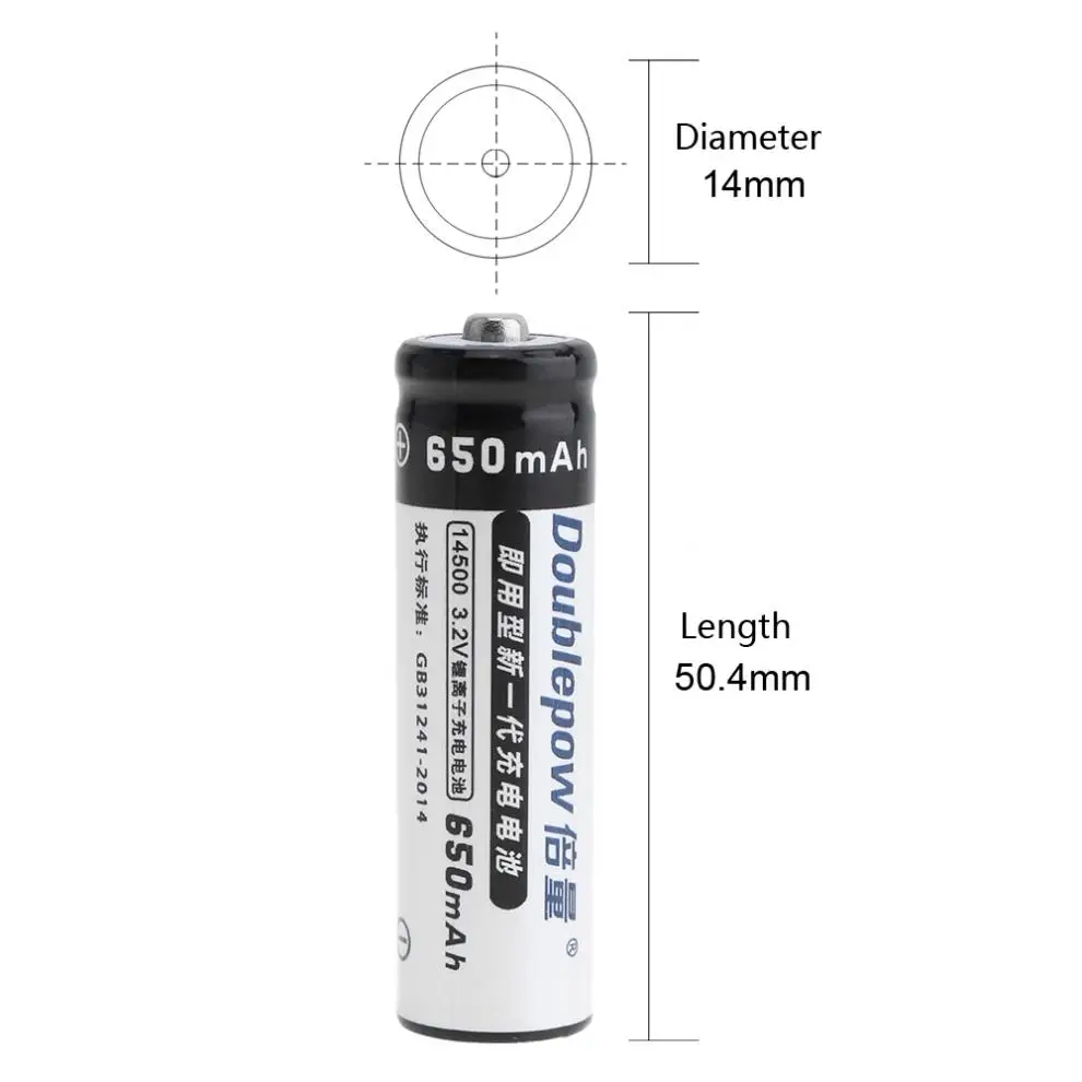 Doublepow 2шт 14500 AA 650mAh 3 2 V LiFePo4 аккумуляторная батарея с 3A зарядный ток для