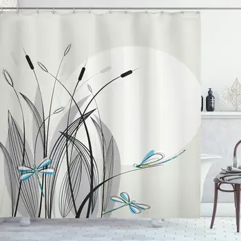 

Dragonfly Shower Curtain, Dragonflies on Flowers and Branches Flourishing Nature Spring Time Predator Print Fabric Bathroom
