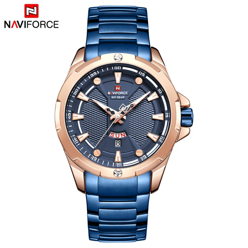 Мужские наручные часы naviforce Лидирующий бренд модные роскошные Бизнес Кварцевые часы мужские s из нержавеющей стали военные спортивные водонепроницаемые наручные часы - Цвет: RG BE