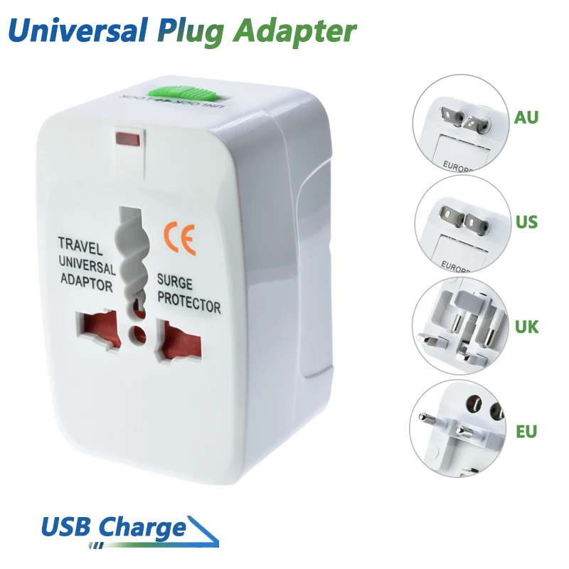 Универсальный адаптер для путешествий с 2 портами USB 5V 1000 мА ч EU/US/UK AU