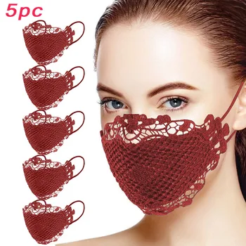 

5pc Delicate Lace Applique Washable and Reusable Mouth FaceMasks Pattern Design Sports Dustproof Respirator Face Mask