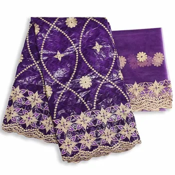 

African Lace Fabrics Embroidery Beads Bazin Fabric High Quality Bazin Riche Getzner For 7 yards sets wedding Sewing dress