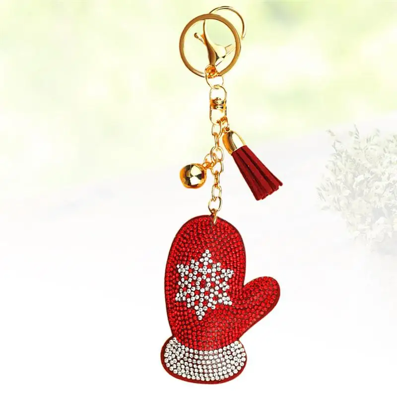 1Pc Christmas Gloves Plush Keychains Tassel Pendant Practical Stylish Key Chain For Decoration Xmas Gift