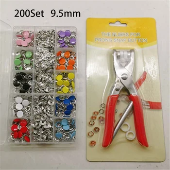 

200 Set 10 Color Metal Sewing Buttons Hollow/Solid Prong Press Studs Snap Fasten Easy Storage-One Clear Box With Separated Cube