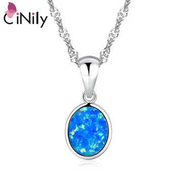 

CiNily Silver Plated Fire Opal Pendant Ocean Blue Round Charm Fashion Party Jewelry Valentines Gift for Girl Women 20mm