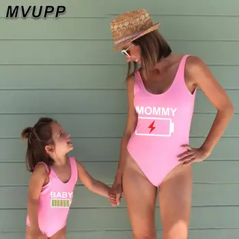 

MOMMY BABY printed bodysuits mama and little girls summer one-piece swimming suits mother Nylon sleeveless swimsuit mom daughter