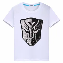 Двухсторонняя Детская футболка с короткими рукавами с рисунком трансформеров и блестками г. Новая продукция, летняя одежда для мальчиков