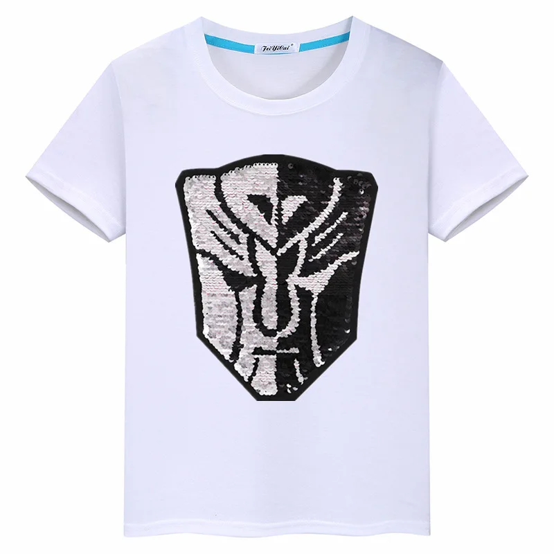 

Cartoon Transformers Sequin Double-Sided Flipping CHILDREN'S Short-sleeved T-shirt 2019 New Products Summer Boy Clothing