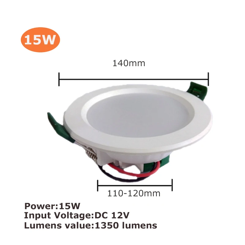 Downlight 15W Светодиодный светильник DC 12 В 18 Вт 15 Вт 12 Вт 9 Вт 5 Вт встраиваемый сетчатый светильник Холодный белый 6500 К круглый светодиодный панельный светильник - Испускаемый цвет: Downlight 15W