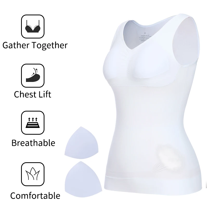 Body Shaper Waist Trainer Padded Compression Camisole Tummy Control Tank Tops