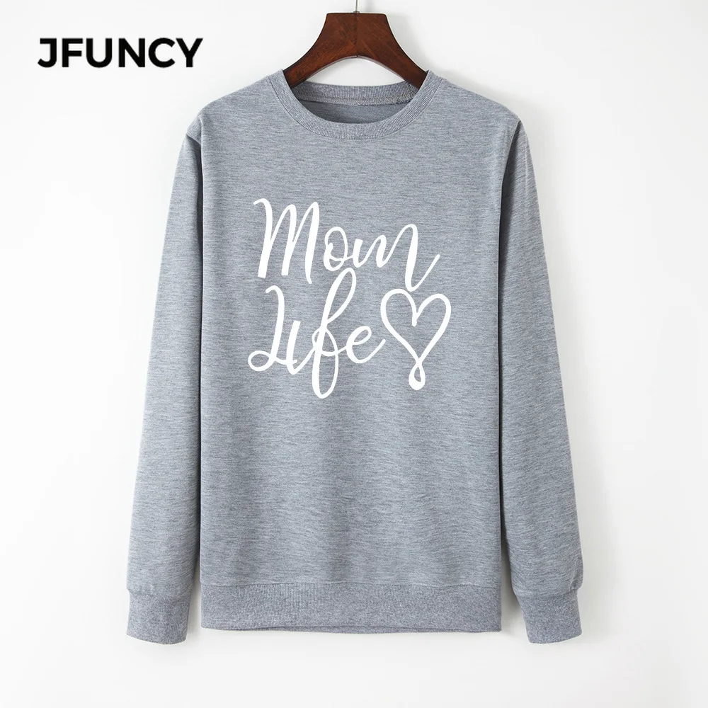 

JFUNCY Oversized Women Hoodie O Neck Long Sleeve Pullover Woman Casual Hoody 2020 Autumn MOM LIFE Print Tops Mujeres Sweatshirt