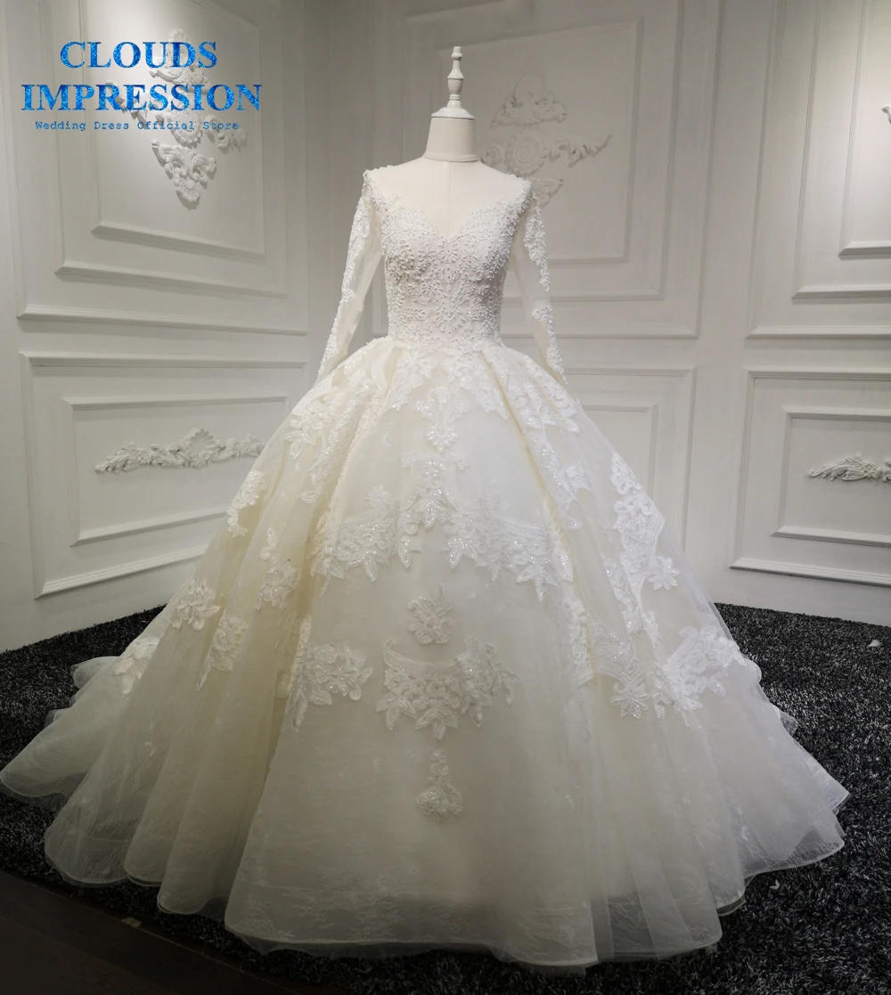 Vestido De Novia сексуальное свадебное платье с длинным рукавом размера плюс, Кружевное белое бальное платье с аппликацией, свадебное платье