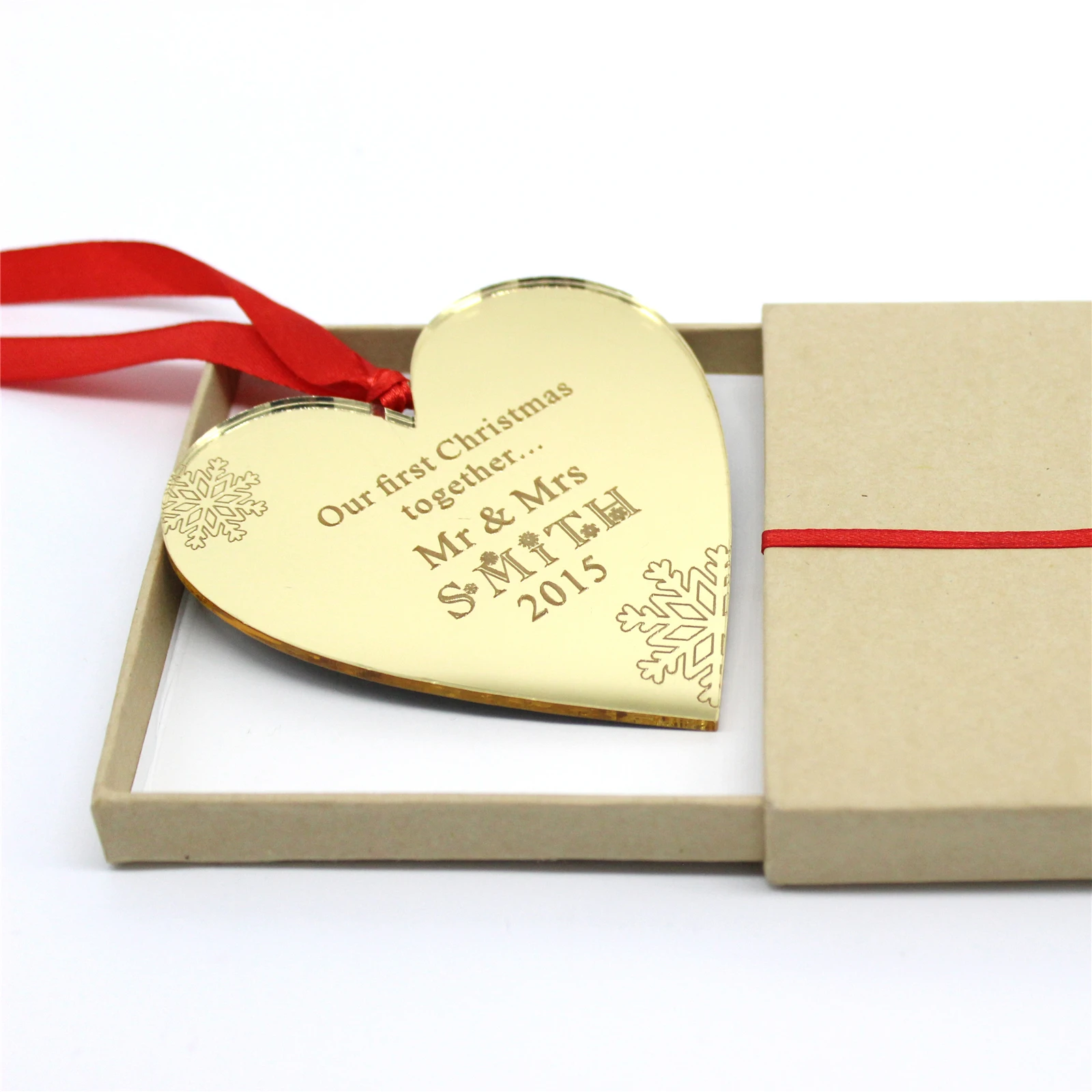 

Customized Engrave First Christmas Heart Tree Decoration Wish Tree Gold Mirror Decoration Gift (10*10 cm)