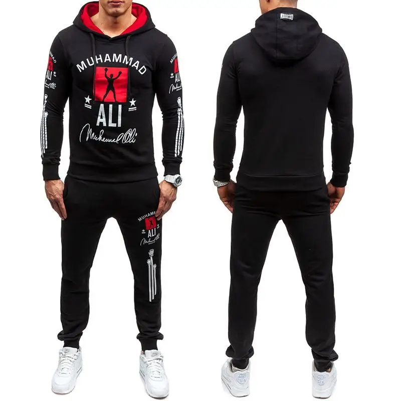 Модные мужские спортивные костюмы Muhammad Ali, Спортивная Мужская одежда для отдыха, пуловер с капюшоном, верхняя одежда, спортивные костюмы, комплекты, Мужская толстовка, S-XXL