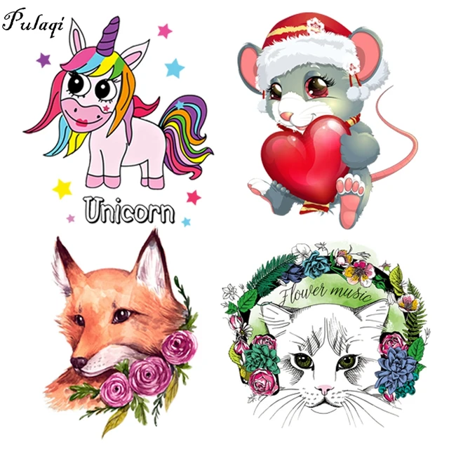 Iron on patches cute unicorn Thermal Transfers for Clothing Cartoon Animal  Heat Transfer Vinyl Stickers on