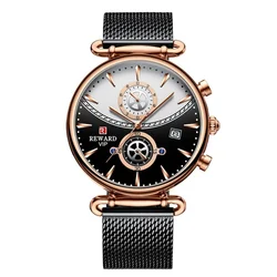 Luxuri reloj de cuarzo dorado para hombre y mujer, cronógrafo con calendario de cristal, correa de malla resistente al agua, Vrouwen