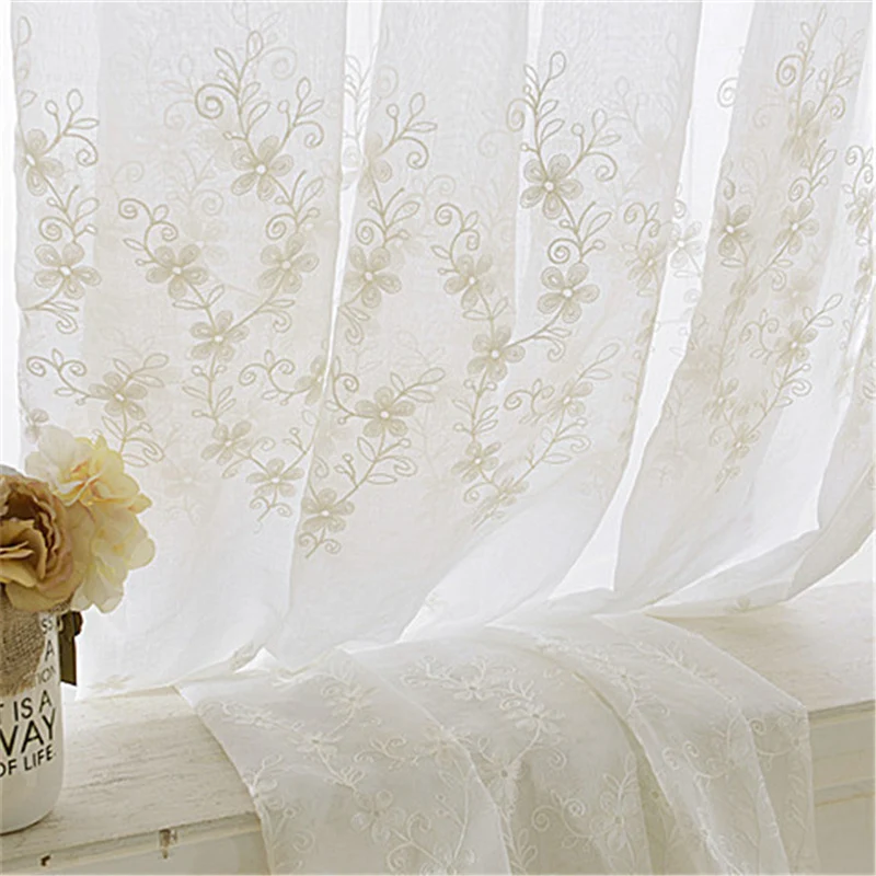 Белый вышитый цветок тюль для гостиной Белая Прозрачная Вуаль Форма сливы вышивка оконные шторы тюль пряжа X-pj0015-17#40