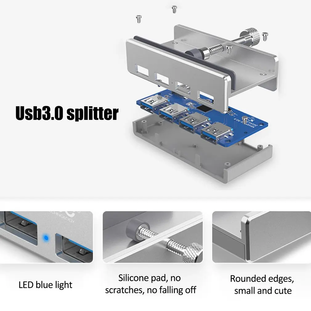 ORICO алюминиевый концентратор с 4 портами USB 3,0 с зажимом для настольного ноутбука, расширенный многоинтерфейсный зажим, Прямая поставка