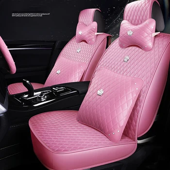 

Universal Size Pink Car Seat Cover Fit woman 4 Color For Toyota Most cars SUV PU Leather Auto Waterproof Interior Accessorie