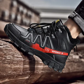 

Brand Autumn Winter Warm Mens Snow Outdoor Boots Comfy Working Shoes High Top Casual Natural Leather Sneakers Botas Hombre 39~47