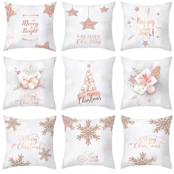 

New Pink Gold Christmas PillowCase Holiday Home Decoration Cushion Cover 100% Polyester Pillow Cover For Sofa-Chair-Living Room