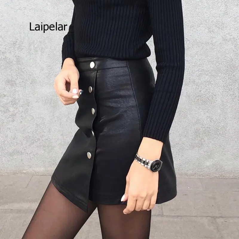 Women Leather Skirt Autumn Winter Buttons A-Line Casual Eelegant Ladies Fashion Package Hip Mini Skirt women formal pants sets suit office ladies jacket trousers suit two piece set business wear single buttons blazer coats set