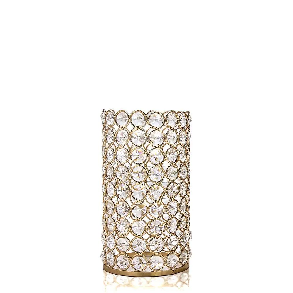 

VINCIGANT Gold Crystal Cylinder Candle Sleeves,Chimney for Candle Open Ended(7.5 Inches Tall and 4.1 Inches Diameter)