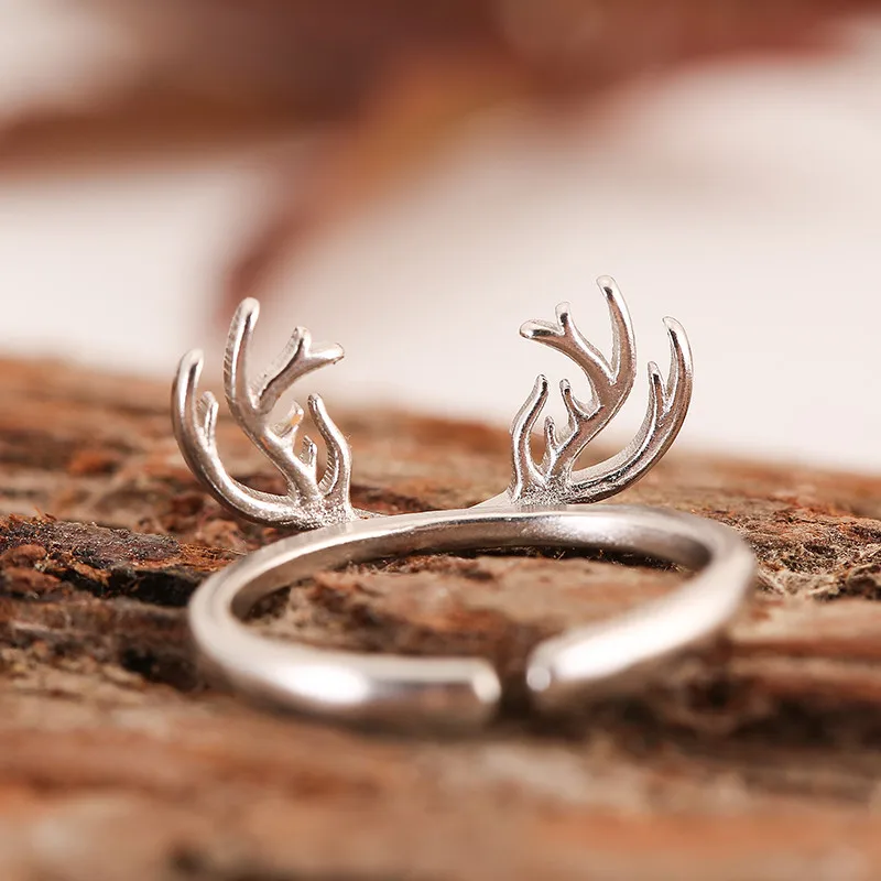 Kindey Bijoux, простой стиль, 925 пробы, серебряные, оленьи рога, кольца для женщин, подарки, большие Регулируемые кольца на палец