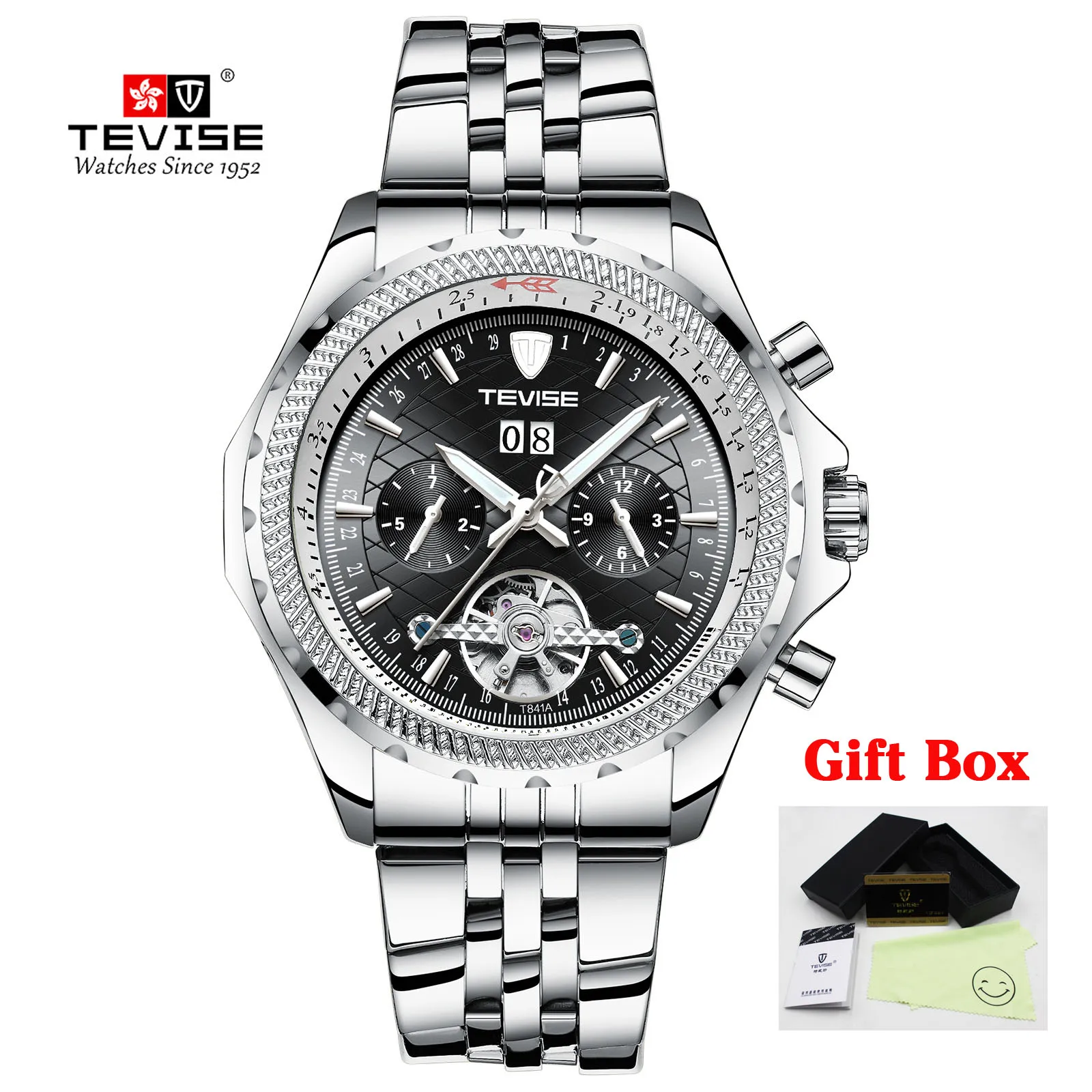 TEVISE steel siblack Tevise мужские часы automatic Tourbillon механические часы для мужчин с автоматическим заводом мужские роскошные золотые наручные часы Relogio Masculino - Цвет: TEVISE steel siblack