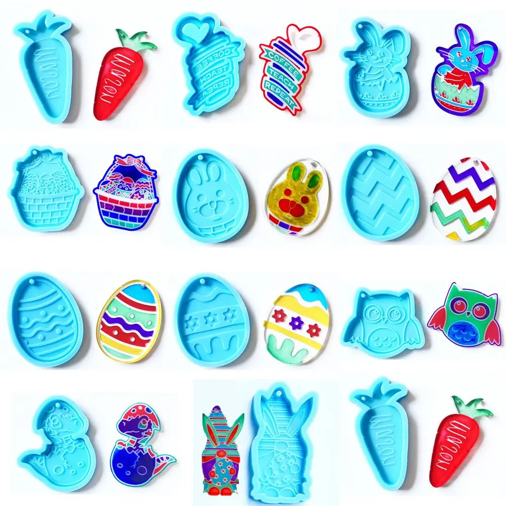 Silicone Happy Easter Eggs Keychain Mold Easter Rabbits Bunny Pendant