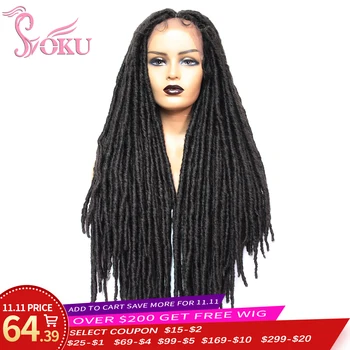 

Braided Lace Front Wigs Dreadlock Wig Faux Locs Crochet Hair Braid 28 Inch Black Braids Synthetic Lace Wig For Afro Women Soku