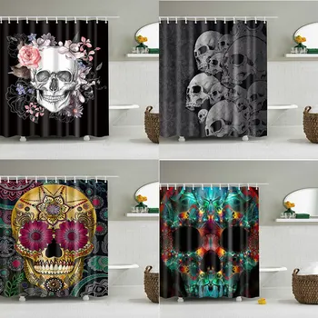

Skull Shower Curtain 3D Print Bathroom Waterproof Polyester Bath Curtain Octopus Washable Bath Decor Curtains With 12 Hooks