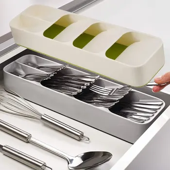 

New Storage Tray Kitchen Drawer Organizer Kitchen Spoon Forks Cutlery Storage Separation Container Plastic Knife Block Holder
