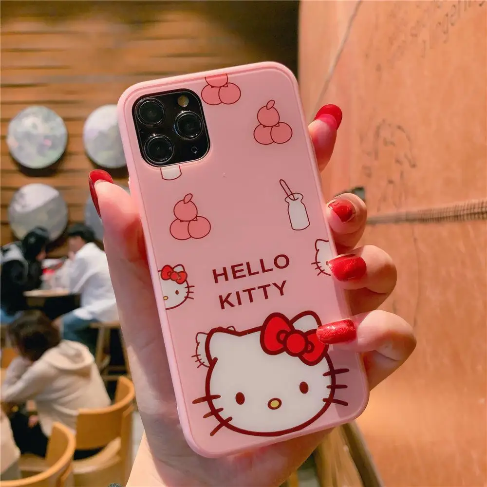 C Hello kitty из закаленного стекла Двухсекционный чехол для телефона для iphone 11 Pro Max 6 6splus 7 8 plus X XR XS MAX прекрасная закаленная пленка - Цвет: C