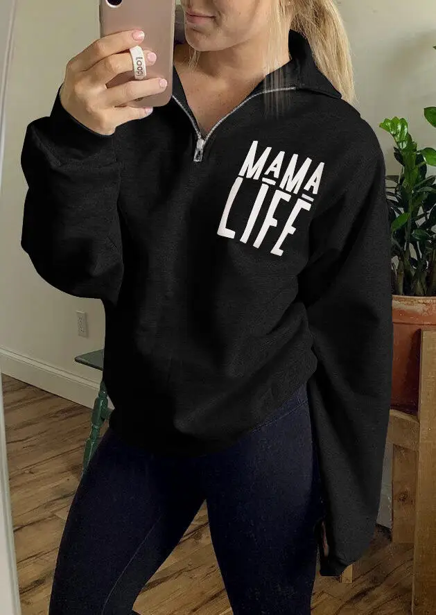 Черный Mama Life толстовка на молнии-серый - Цвет: Черный